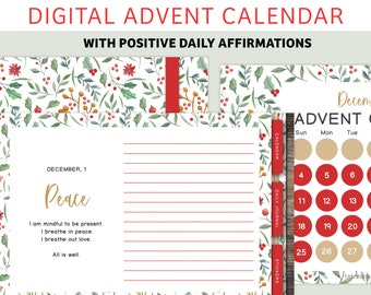 Calendario de Adviento Digital / Calendario de Adviento para Adultos / Planificador Goodnotes / Diario de Afirmación Digital / Cuenta Regresiva de Navidad / Inspirador