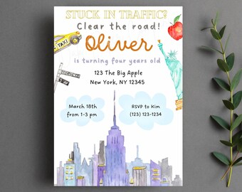 New York City Birthday Invitation: Big Apple Invite (Digital Download)