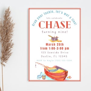 Fishing Birthday Invitation Template, O-fish-ally, The Big ONE, Fishing Party, Gone Fishing, Editable Invitation, instant download, canva