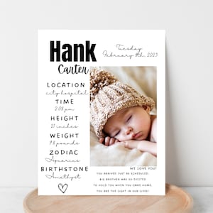 Birthday stat sign, birth hospital signs, birth announcement stat board, printable birth sign, instant download minimalist birthday stats