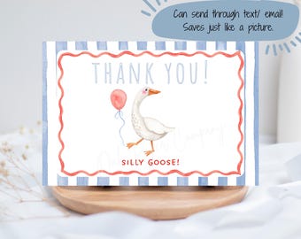 Silly Goose Birthday Thank You Cards: 1st Birthday, Printable (PDF Template, Canva Edit Available)