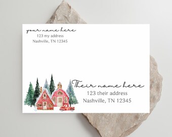 Winter House Watercolor Addressed Envelopes: Christmas Holiday envelopes
