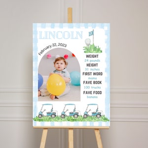 Part-tee hole in one first birthday milestone sign, golf milestone board, hole in one golf milestone poster board, golf first birthday sign