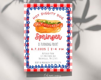 Hot Diggity Dog Birthday Invitation: Editable Hotdog Party (Digital Download)