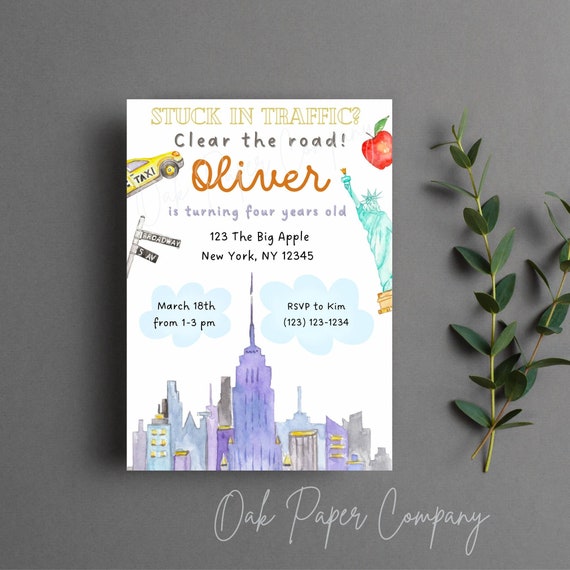 New York City Birthday Invitation: Big Apple Invite (Digital Download)