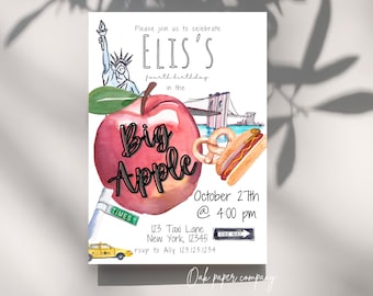 New York City Birthday Invitation: Big Apple Invite (Digital Download, 5x7in Canva Template)