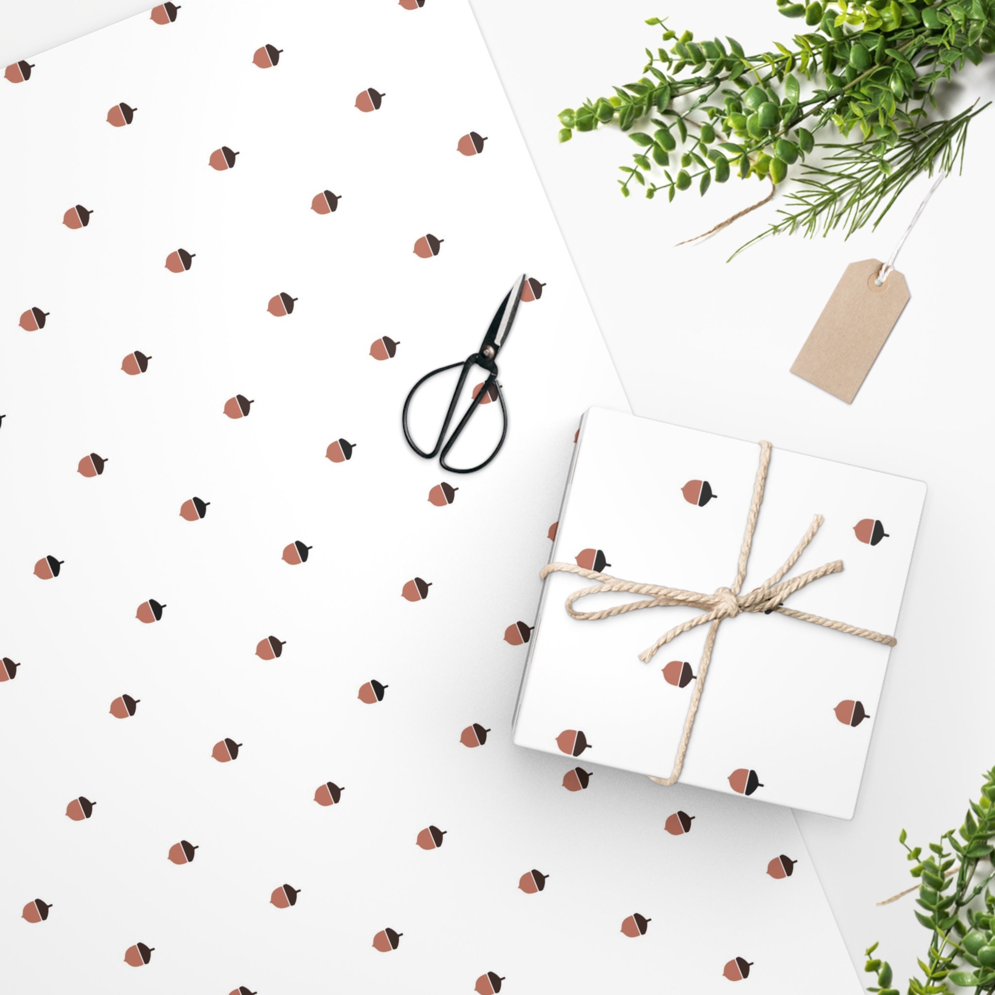 Whimsical Woodland Acorn Leaves Mushroom Wrapping Paper Sheets
