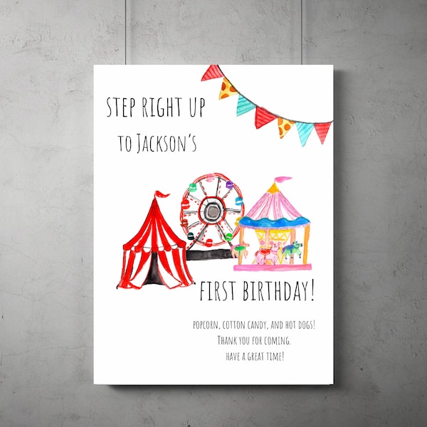 Cartello di benvenuto per la festa di compleanno del circo, download istantaneo del cartello di compleanno a tema circense, vieni uno, vieni tutti, cartello della festa del circo, cartello carnivinale