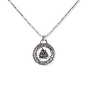 Necklace With Viking Round Pendant, Steel.
