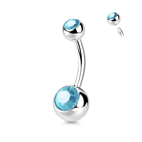 Piercing du nombril avec zircons en acier 316L