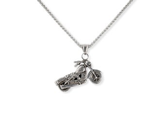 Necklace with Motorcycle Pendant, in steel.