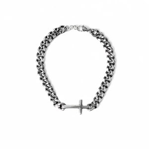 Bracelet with cross grumetta chain, in steel.