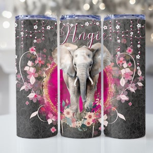 Elephant sparkle tumbler, gift for her, gift for grandma, teacher gift, personalized tumbler gift, pink animal tumbler, unique present
