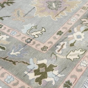 Hand knotted Light Gray Area rug | Modern Oushak Rug In Gray, Pink And Purple, Large Wool Rug 9x12, Turkish Rug 8x12 for home decor