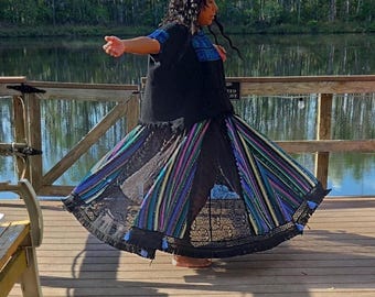 Cotton & Lace Maxi Skirt (Guatemalan Textile, Sufi whirling, bomba, cumbia, dance circle ruffle skirt)