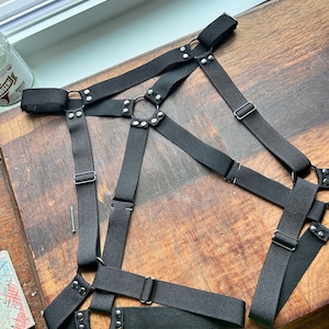 Premium Black Elastic Cage Leg Harness | Rave | Festival | Roleplay | Goth | Vixen | Domme