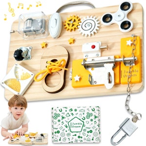 Jumble Dream Motorikbrett Montessori Busy Board ab 1 Jahr mit 10 Aktivitaten aus Holz Kinder Activity Motorikspielzeug image 1