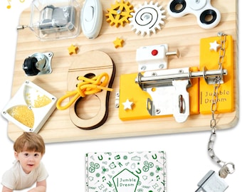 Wooden Sensory Busy Board Toy – Handmade Montessori Activity Board Toys for Travel and Early Development