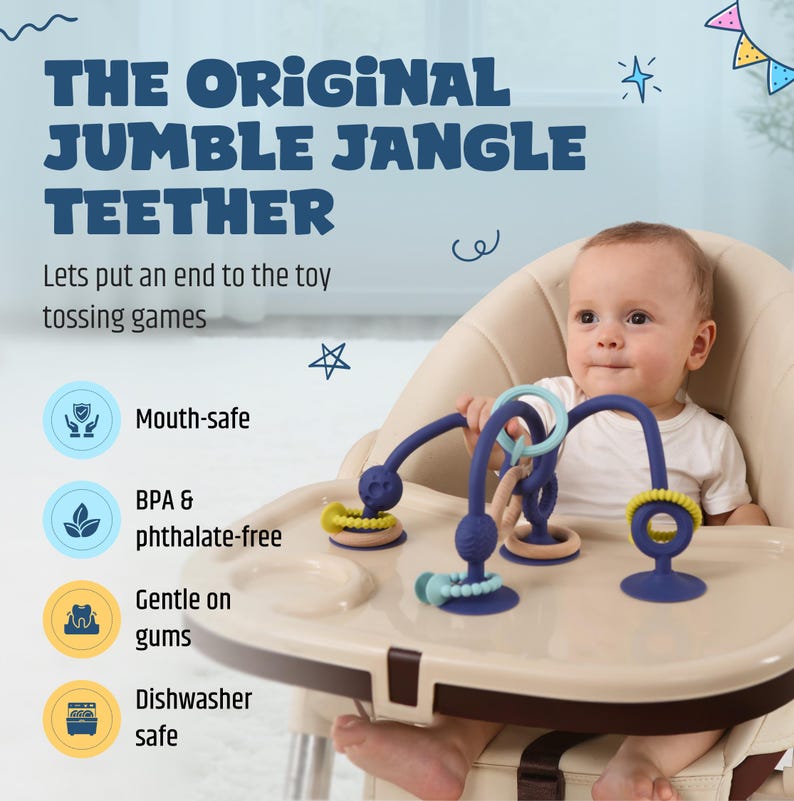 Jumble Jangle Baby Teething Toy – High Chair Suction Teether Toy for Babies, Infants and Toddlers 0–24+ Months image 2