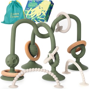 Jumble Jangle Baby Teething Toy – High Chair Suction Teether Toy for Babies, Infants and Toddlers 0–24+ Months Dark Green