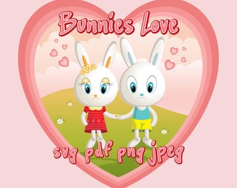 Bunnies Love Cartoon | Digital Design | Vector Art ideal for printing on any matterial. T-Shirt, Mug, Frame etc | svg, png, pdf, jpeg