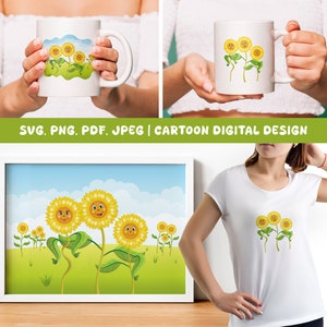Cartoonish Sunflower Family | Digital Design | Vector Art ideal for printing on any matterial. T-Shirt, Mug, Frame etc | svg, png, pdf, jpeg