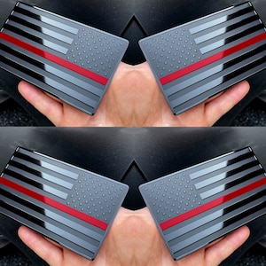 USA Black Metal Flag Emblem With Red Line For Cars, Trucks 5&quot;x 3&quot; 2pcs Forward and Reverse Set