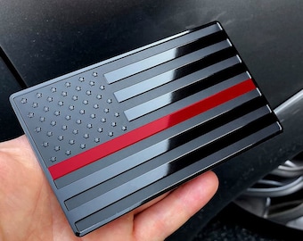 USA Black With Red Line Metal Flag Emblem for Cars, Trucks 5"x 3" 1pcs