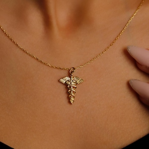 Doctor Nurse Medical Necklace, Caduceus Symbol Jewelry, 925 Sterling Silver Pendant Jewelry, Gold Gift For Doctor, Nurse Gifts