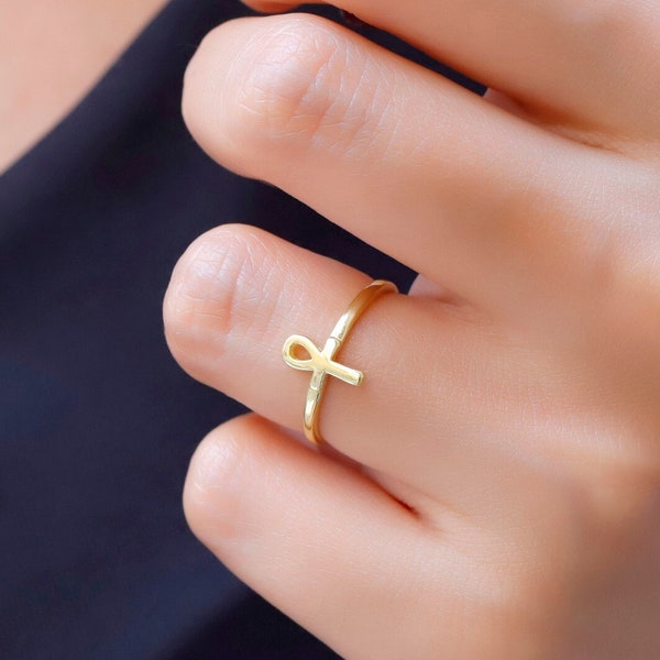 Gold Ankh Ring, Egyptian Ankh Cross Ring, Key of Life Ring, Design Cross Ring, Silver Cross Ring, Egyptian Jewelry, Perfect Gift for Women