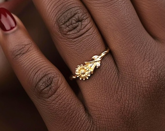 14K Gold Filled Birth Flower Ring: Personalized Birthday Gift