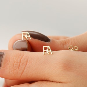 Personalized Stud Initial Earrings, Tiny Dainty Custom Design Letter Earrings in 14K Gold, Dainty Unique Customized Name Gifts for Her