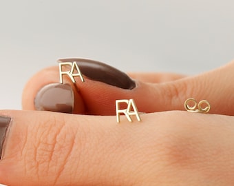 Personalized Stud Initial Earrings, Tiny Dainty Custom Design Letter Earrings in 14K Gold, Dainty Unique Customized Name Gifts for Her
