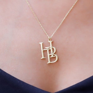 Two Interlocking Special Custom Design Letter Necklace, Personalized Double Letters Pendant, Dainty Double Initials Necklace, Unique Gifts