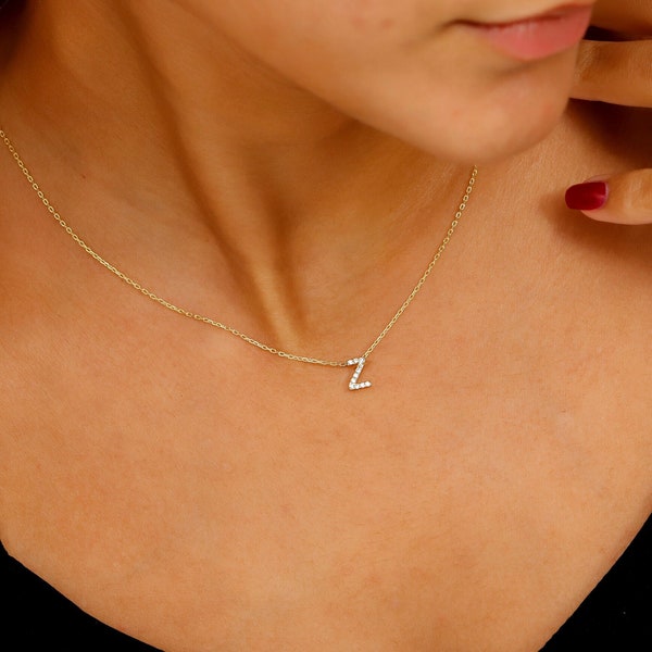 Handmade Custom Pave Initial Letter Necklace with CZ diamonds, Dainty Personalized Jewelry