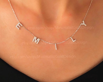 Dainty CZ Initial Charm Necklace, 18K Gold Filled Sterling Silver, Minimalist Personalized Gift