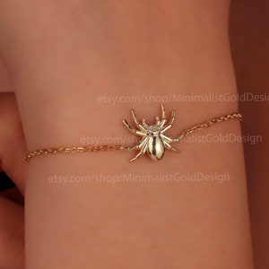 Realistic Spider Bracelet in 14K Gold and Silver • Creepy Jewelry • Gothic Style • 3D Spider Bracelet • Bug Bracelet • Spooky Season