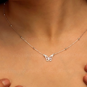Minimalist Butterfly Necklace: Sterling Silver Beaded Chain