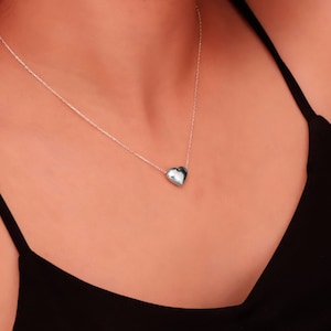 3D Puffy Herz Charm Halskette, Mini Love Schmuck, Minimalist Schmuck in 925 Sterling Silber 14K Gold und Rose