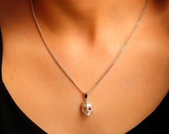Dainty Sterling Silver Skull Necklace: Gothic Punk Jewelry