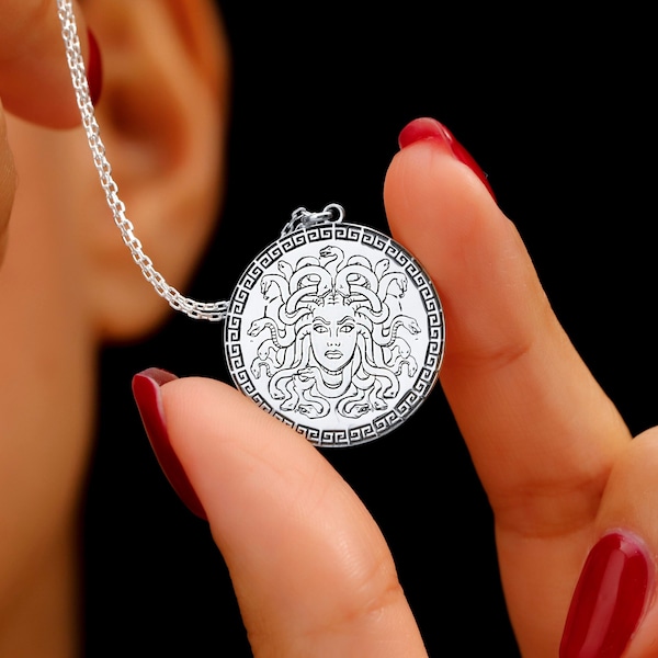 Medusa Ancient Greek Mythology Necklace, Coin Jewelry Pendant in Sterling Silver, 18K Gold filled and 18K Rose Gold Filled