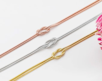Love Knot Snake Chain Necklace: Sterling Silver, Gold, Rose Gold