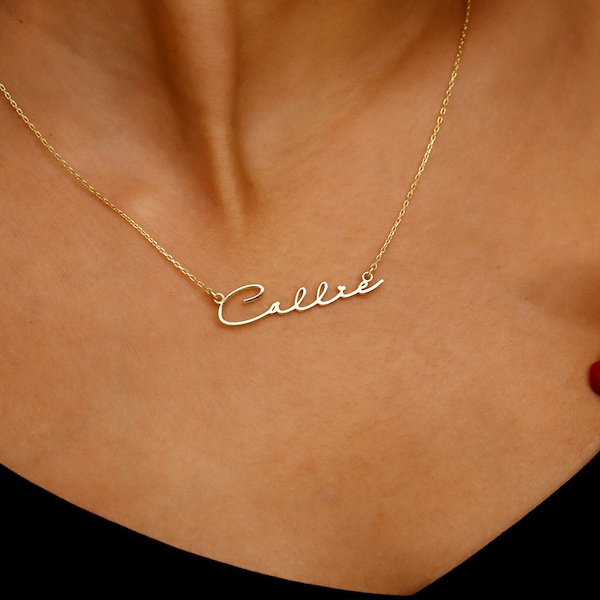 Nameplate Name Necklace 14k Solid Gold, Custom 925 Sterling Silver Name Jewelry, Personalized Gold Filled Name Necklace