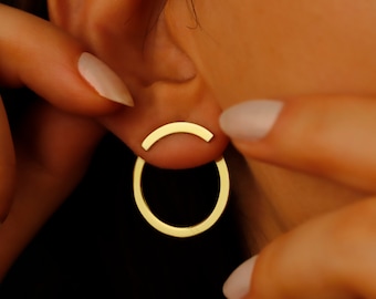 Trendige Kreis-Ohrjacken-Ohrringe, zierliche goldene runde Ohrjacke, perfektes Geschenk für sie, modische Ohrringe, perfektes Geschenk für sie, Geburtstagsgeschenk