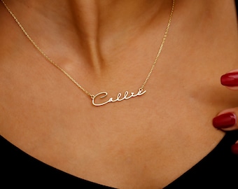 Nameplate Name Necklace 14k Solid Gold, Custom 925 Sterling Silver Name Jewelry, Personalized Gold Filled Name Necklace