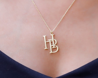 Two Interlocking Special Custom Design Letter Necklace, Personalized Double Letters Pendant, Dainty Double Initials Necklace, Unique Gifts