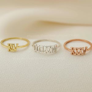 Roman Number Date Ring, Stackable Personalized Numeral Jewelry, Roman Numeral Letter, Anniversary Gift, Date Ring, Numeral Jewelry