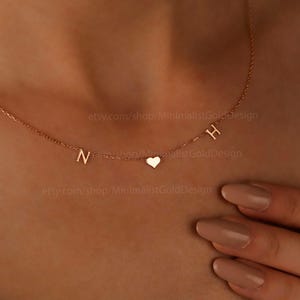 Custom Initial Heart Necklace, Couple Initial Necklace, Personalized Letter Necklace, Dainty Gold Name Necklace