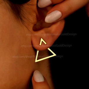 Ear Jacket Gold Triangle Earrings, Cute Gifts for Her, Dainty Stylish High Quality Handmade Jewelry