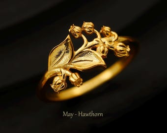 Sterling Silver Birth Flower Ring: Custom Gold Floral Statement Ring